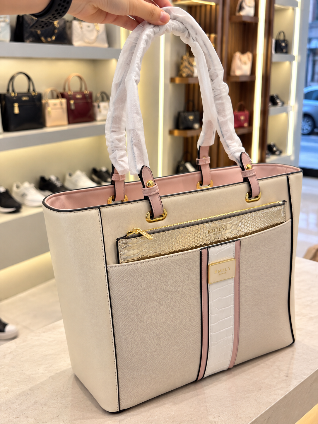 Emily Loran Structured Tote Bag with Front Zip Pocket