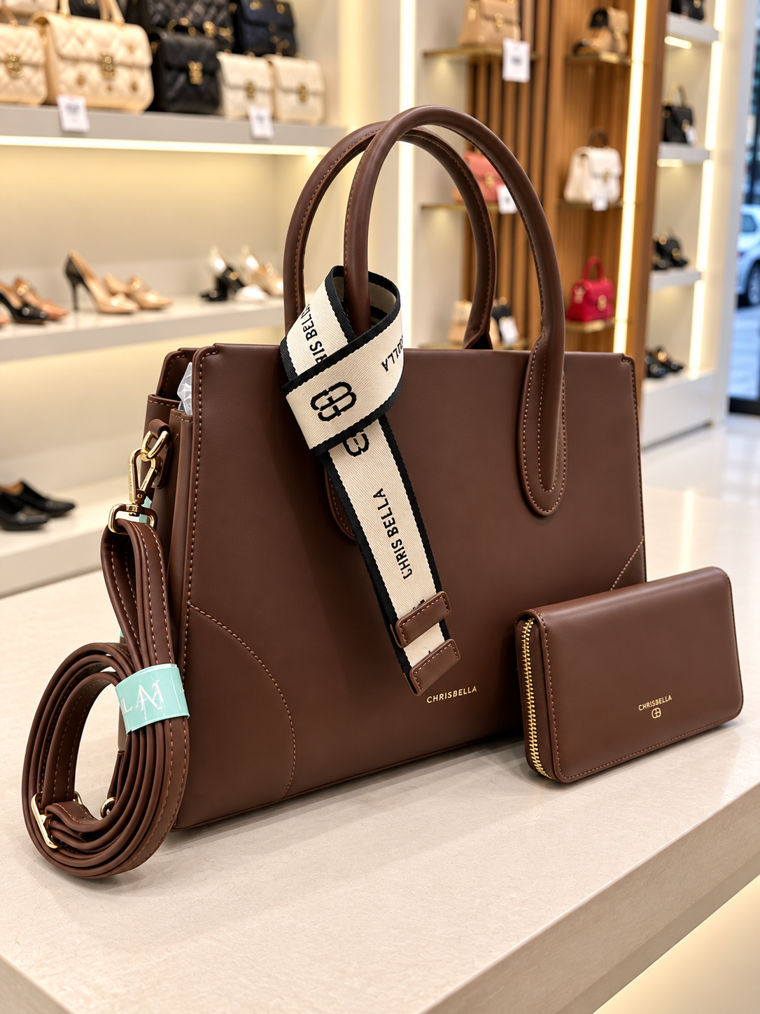 Chris Bella Women's Satchel Bag with Matching Wallet