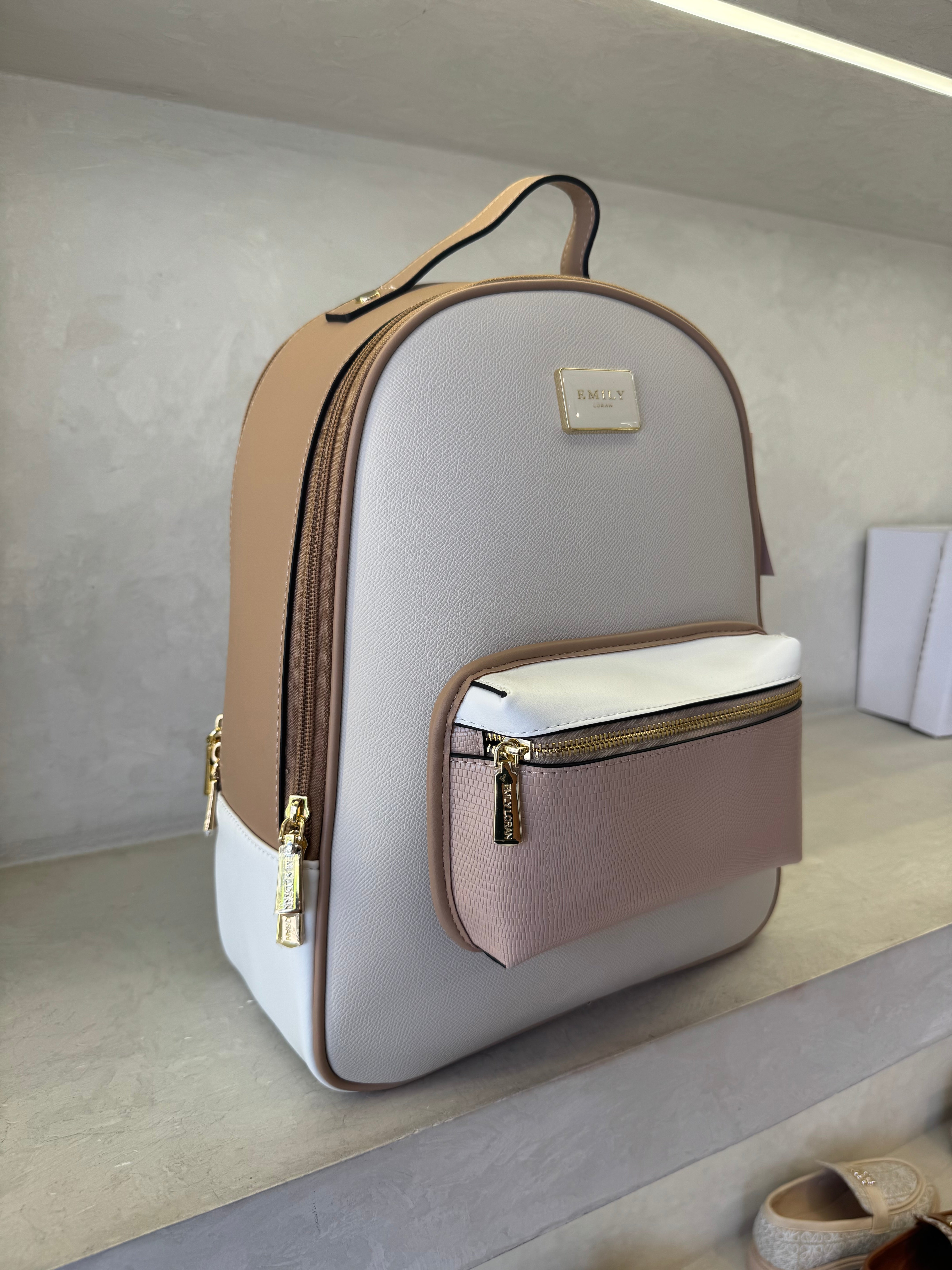 Emily multi-color block backpack with front zipper pocket