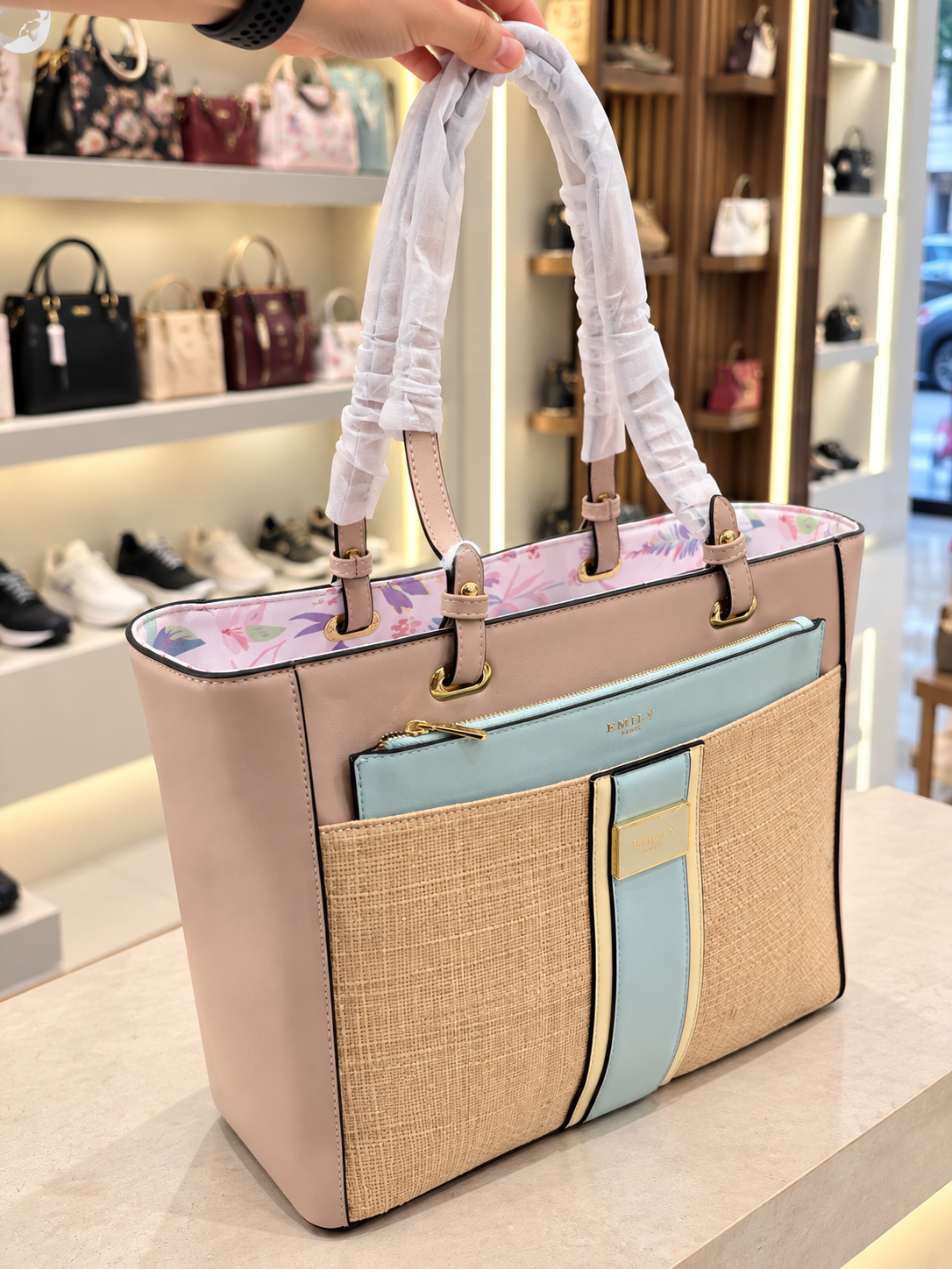 Emily Loran Structured Tote Bag with Front Zip Pocket