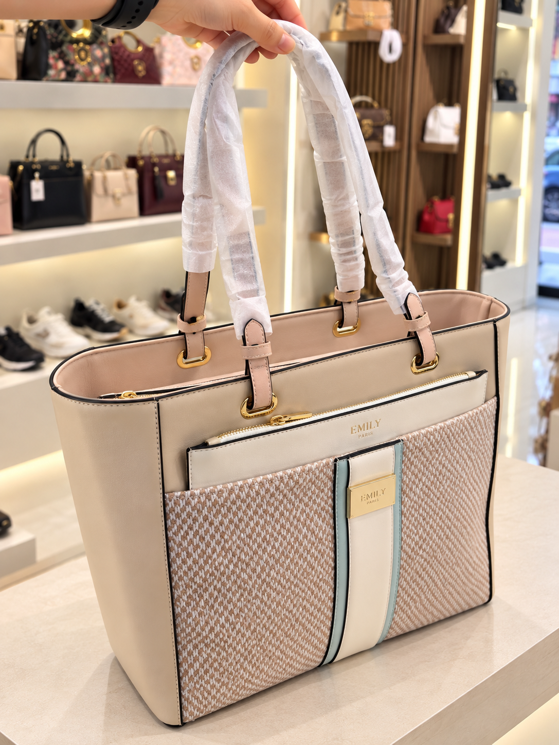 Emily Loran Structured Tote Bag with Front Zip Pocket