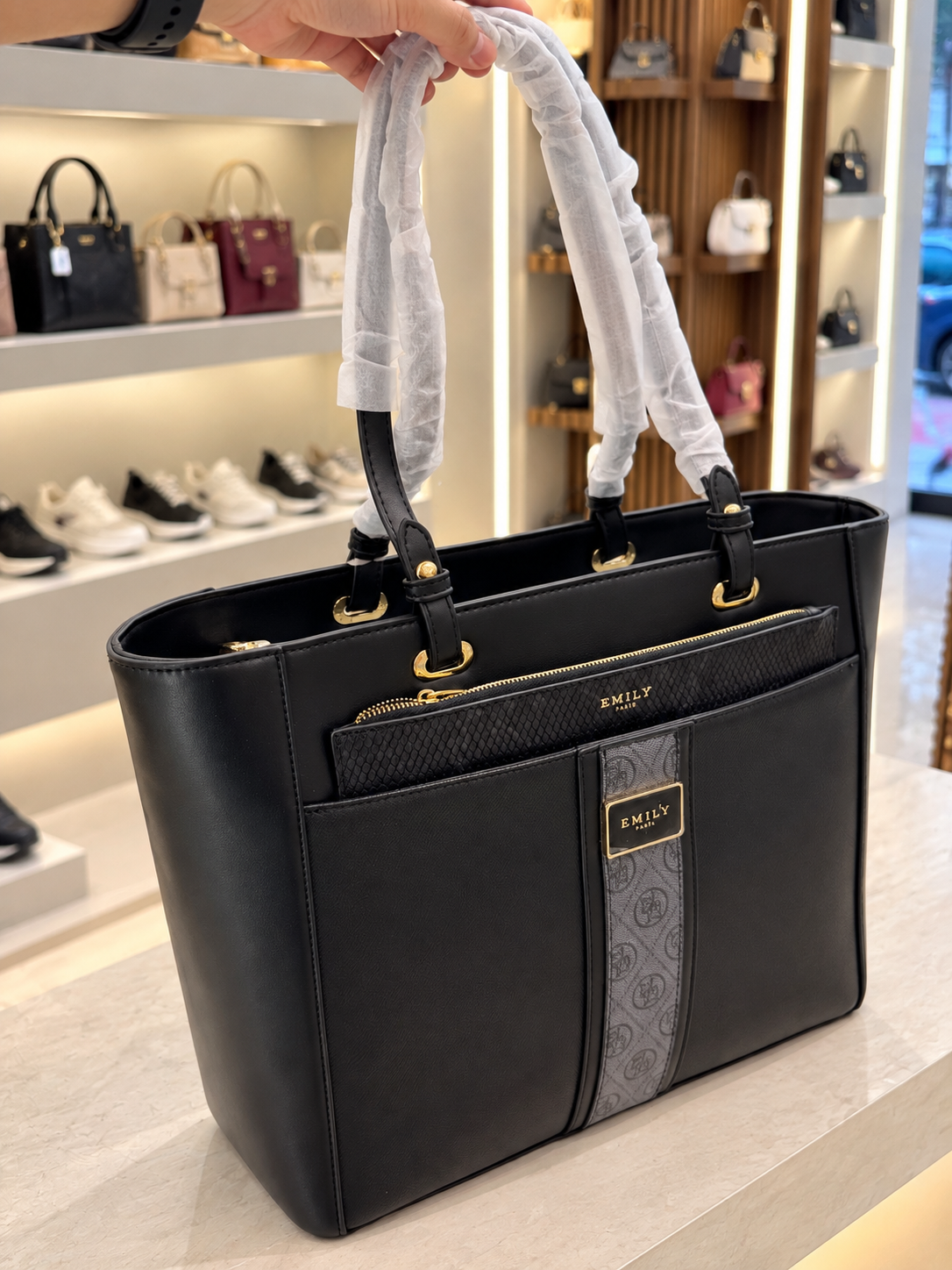 Emily Loran Structured Tote Bag with Front Zip Pocket