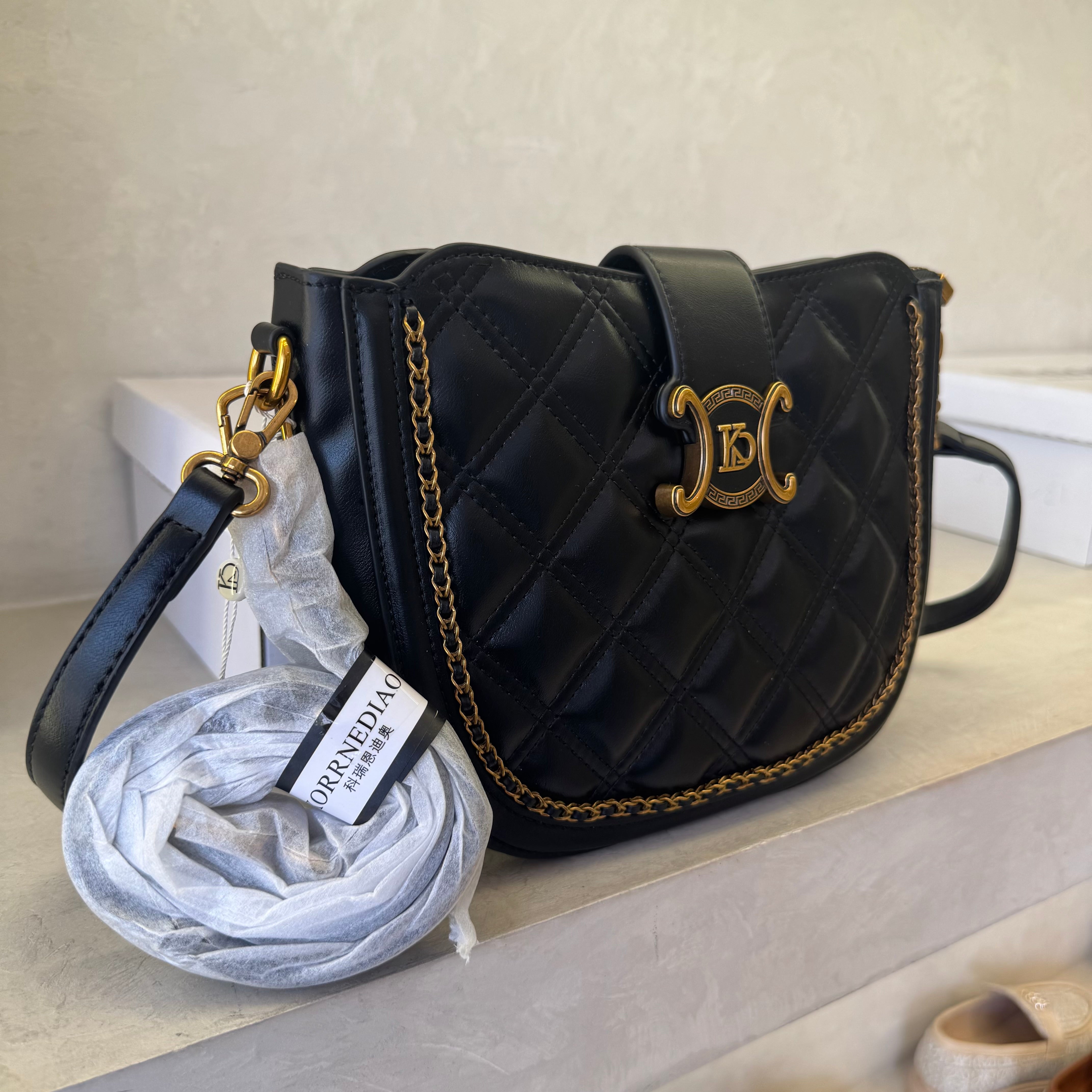 Quilted Crossbody Bag with Gold Hardware