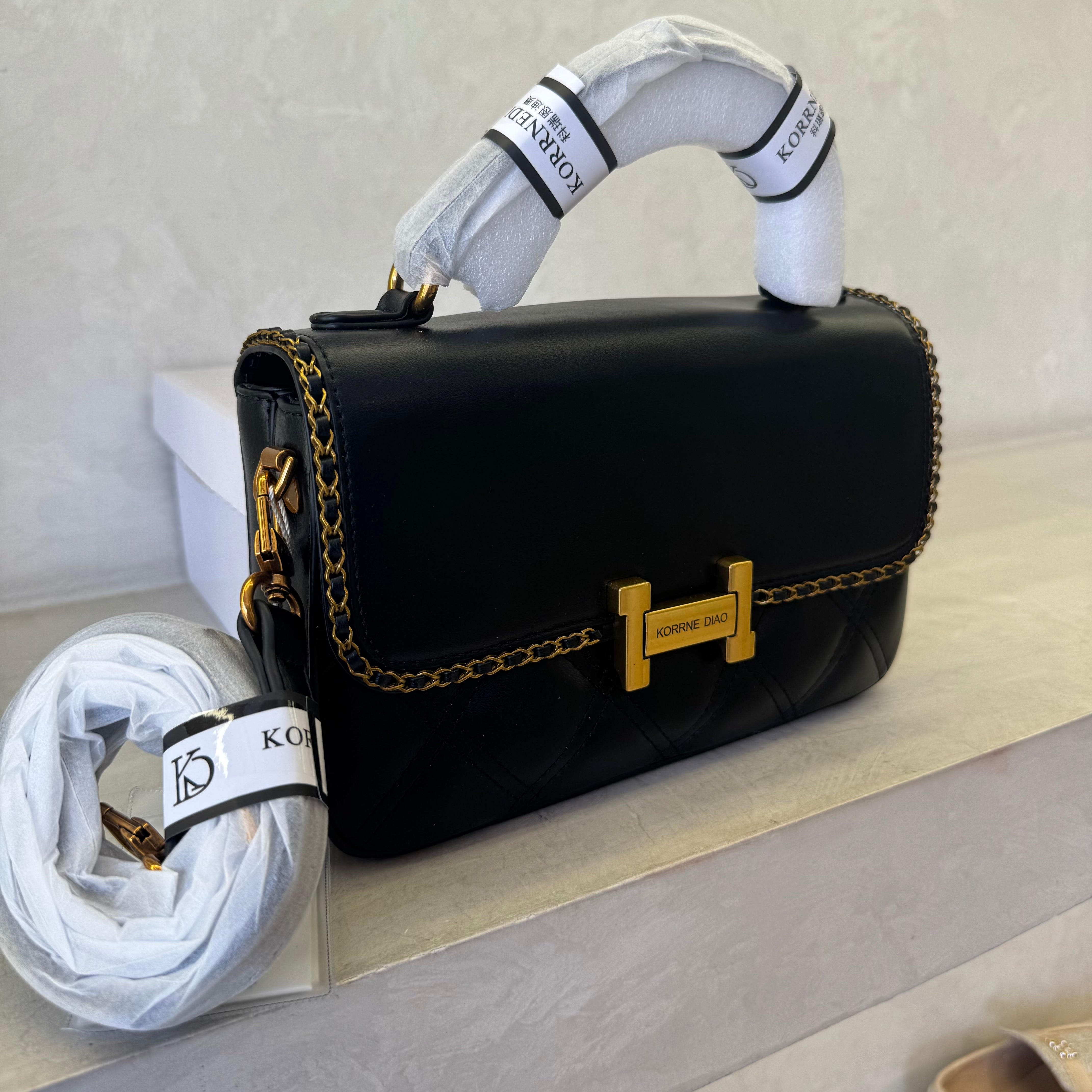 Quilted Crossbody Flap Bag with Chain Trim