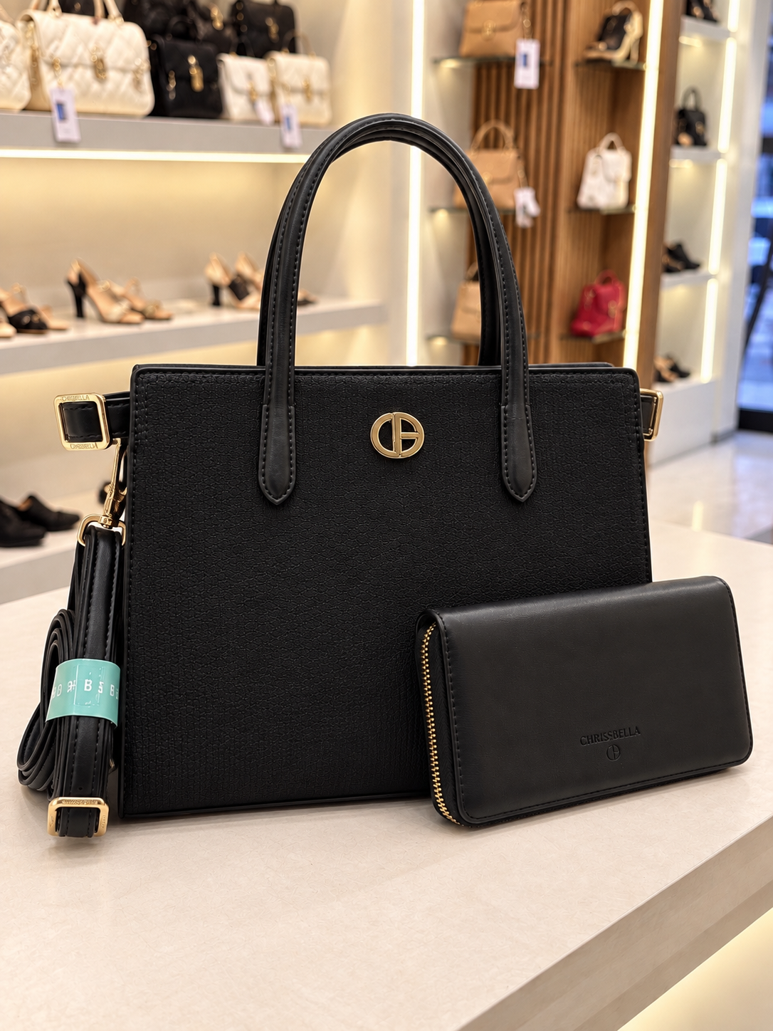 Textured Chrisbella Tote Bag with Matching Wallet