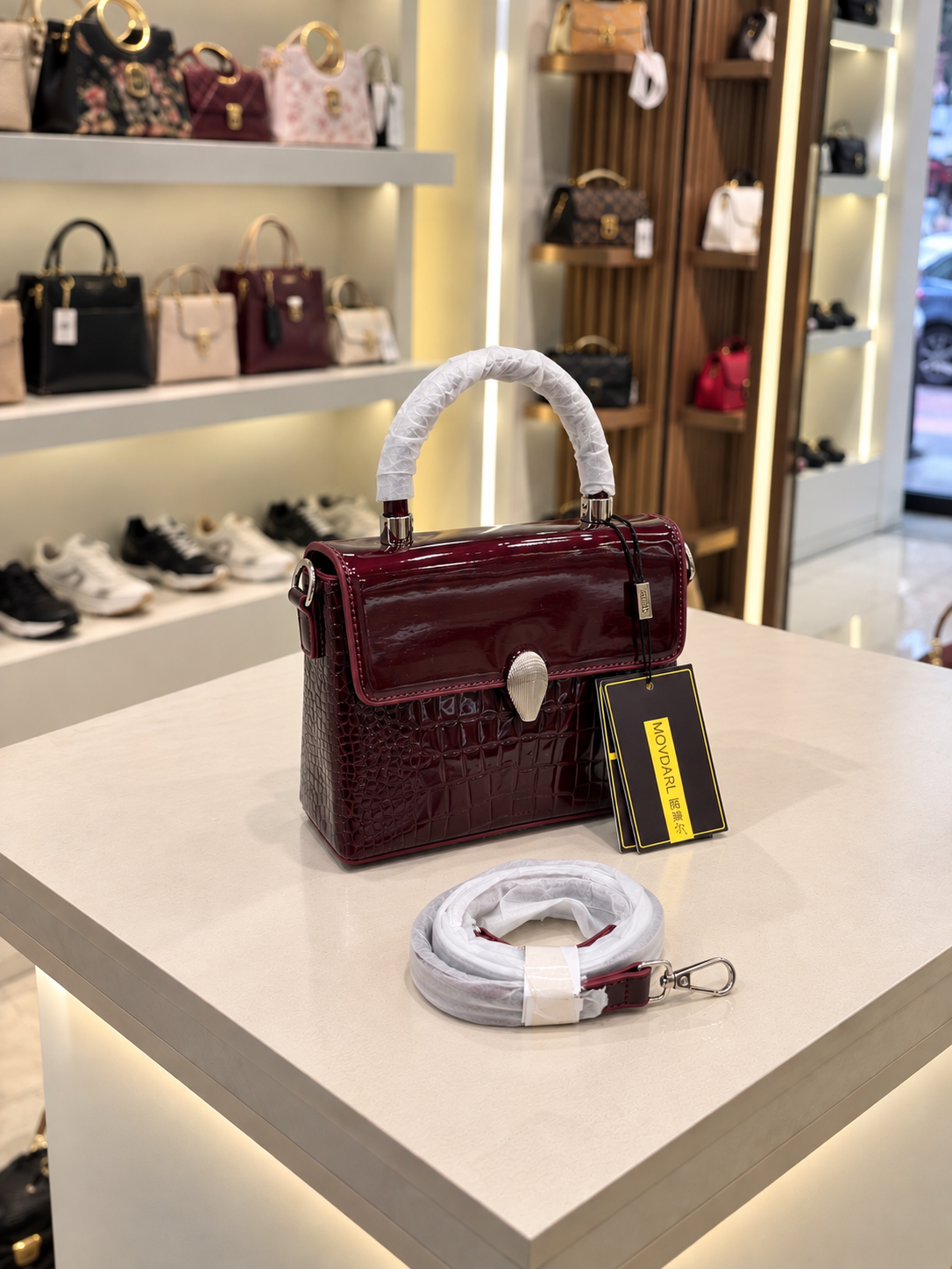 MOVDARL Crocodile-Embossed Top Handle Bag