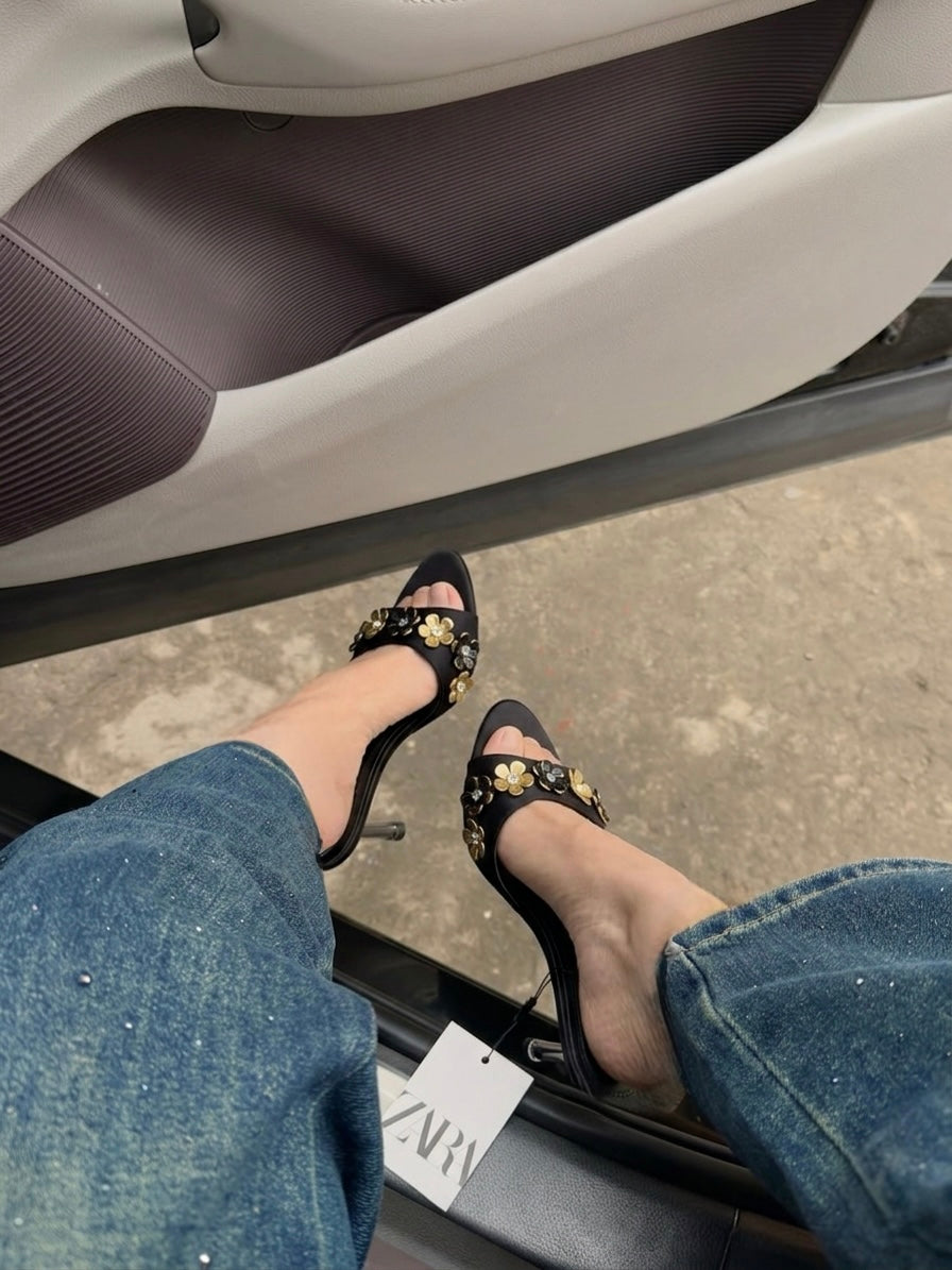 Satin Bow Mule Heels