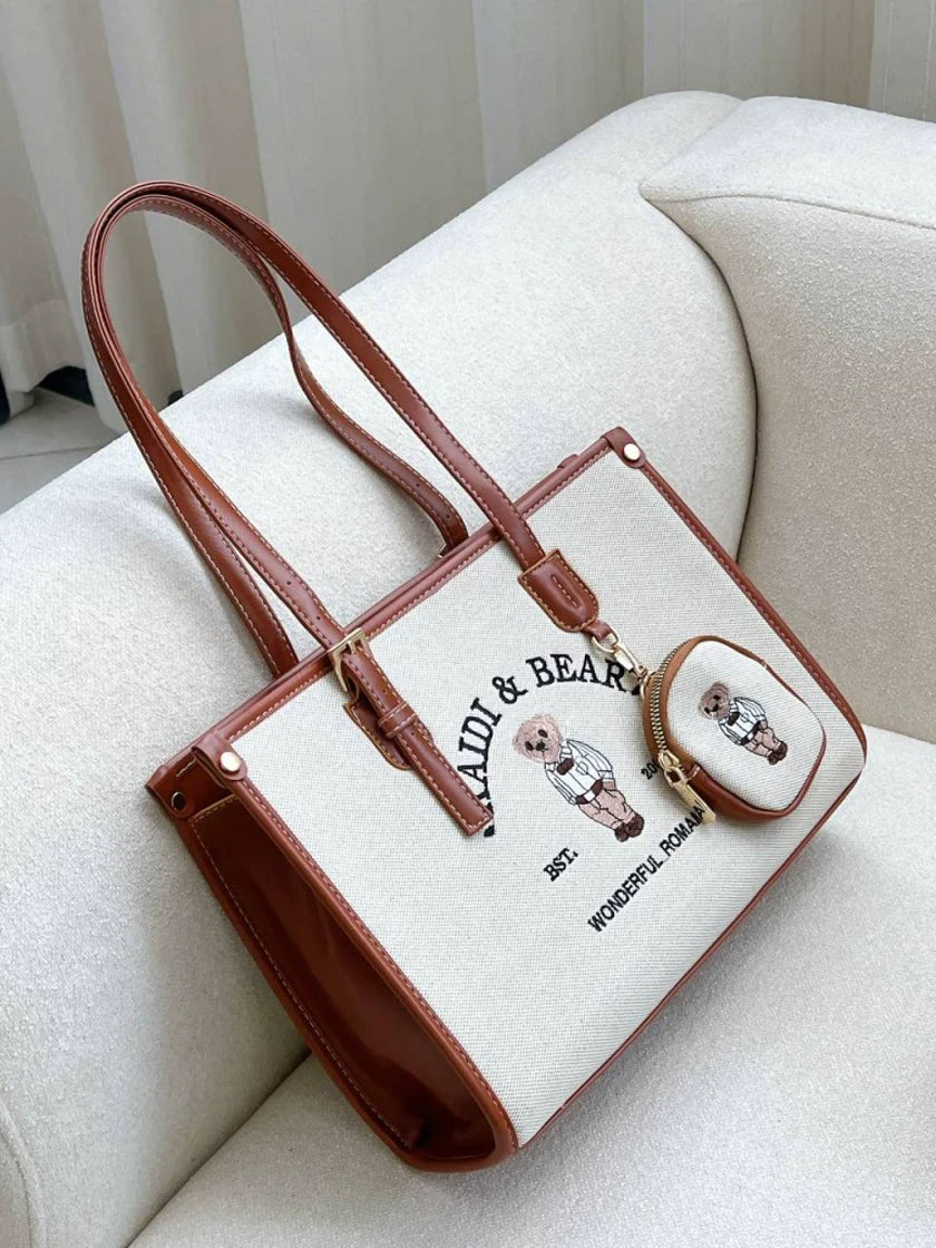 Kaidi & Bear Embroidered Bear Canvas Tote Bag