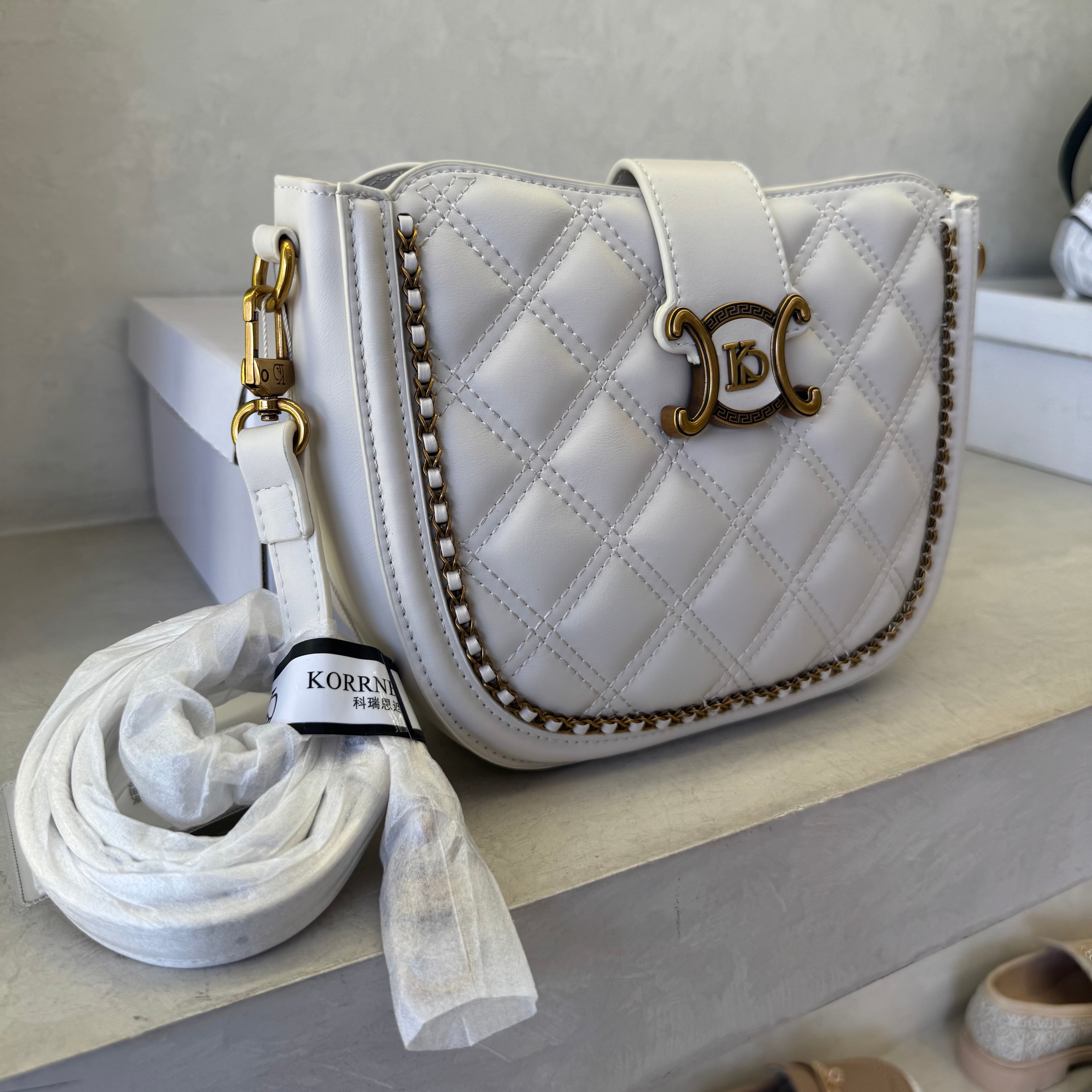 Quilted Crossbody Bag with Gold Hardware