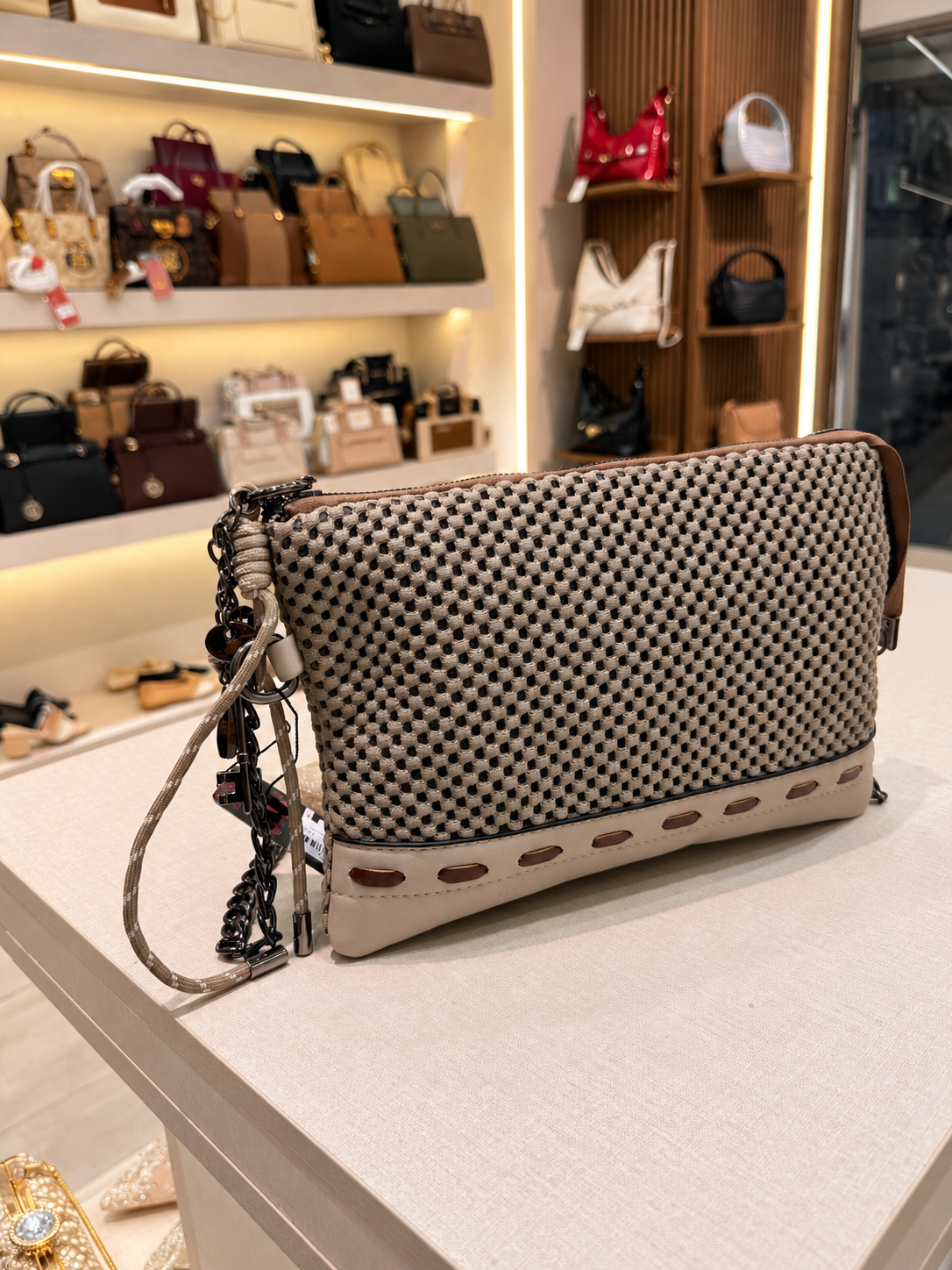 Woven Mesh Crossbody Clutch