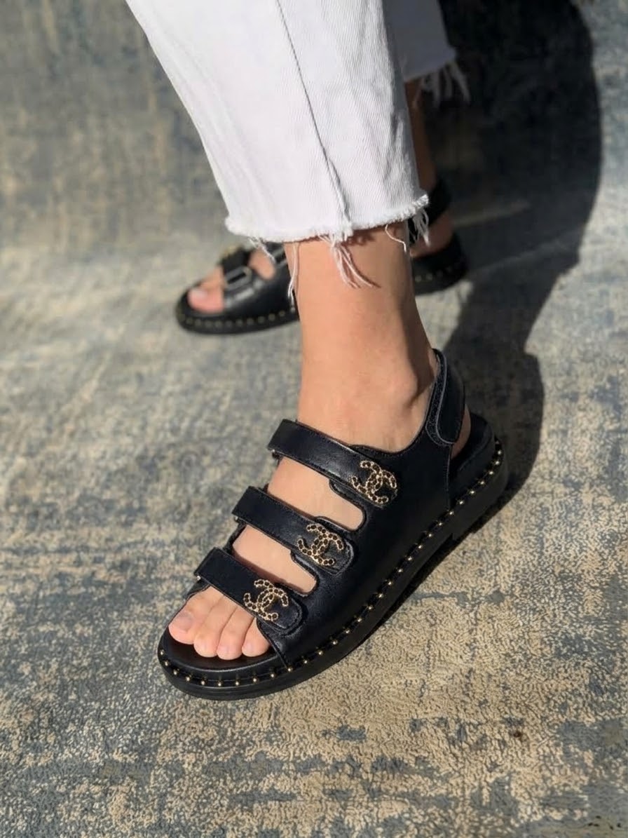 Leather Chanel Triple-strap Sandals