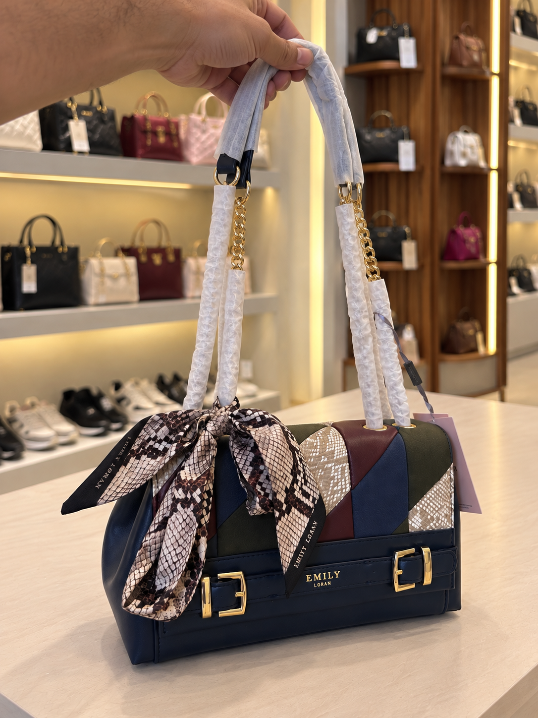 Emily Loran Snake Print Panel Satchel Bag