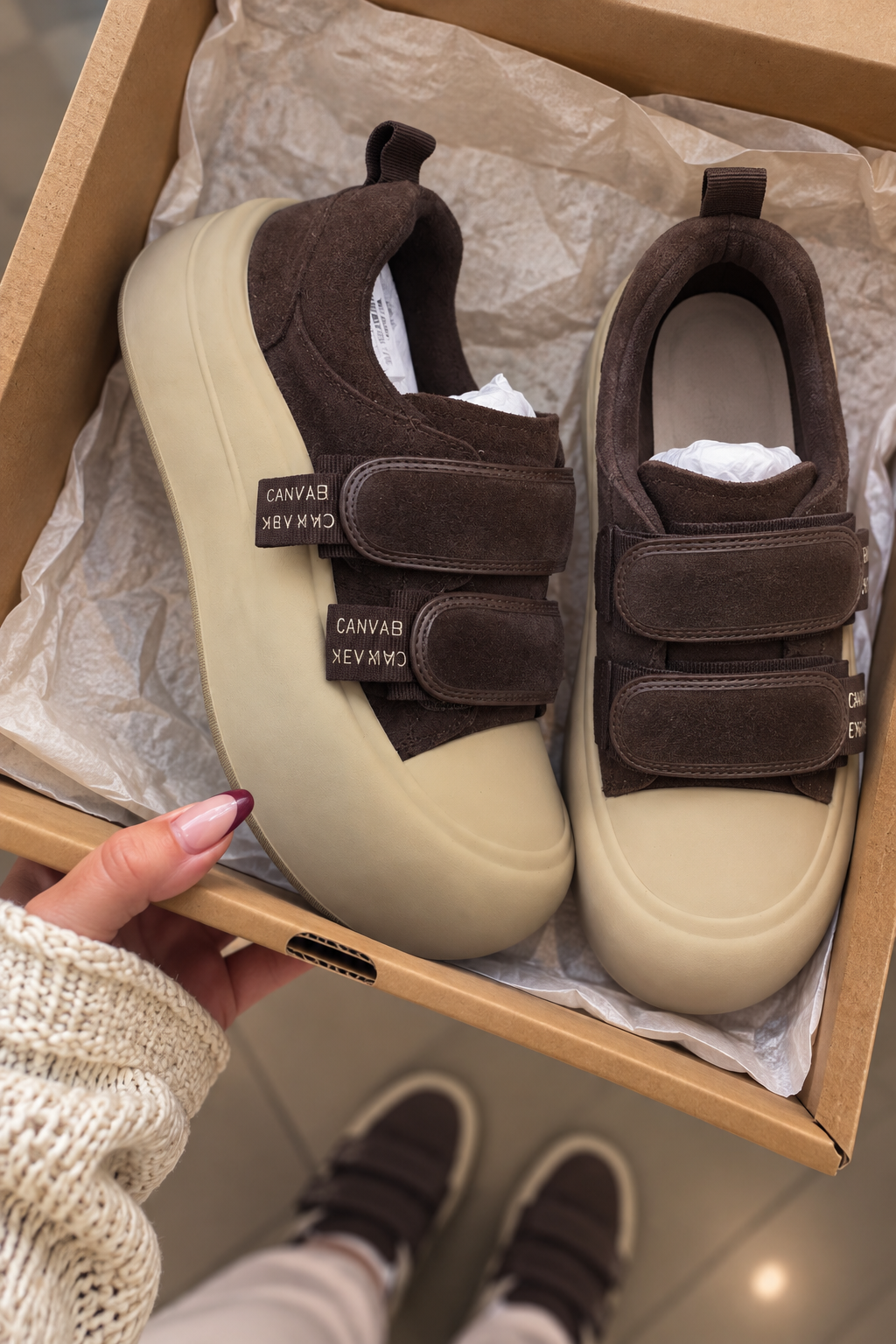 Suede Platform Sneakers with Straps