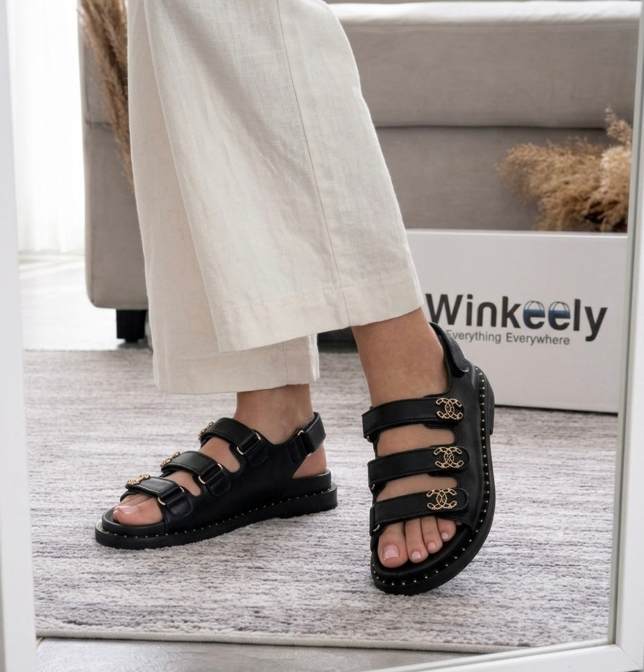 Leather Chanel Triple-strap Sandals