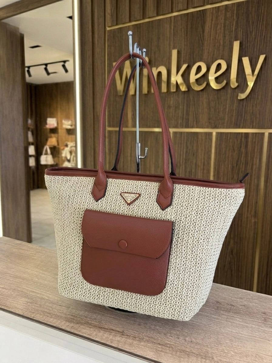 Woven Prada Tote bag Leather front pocket