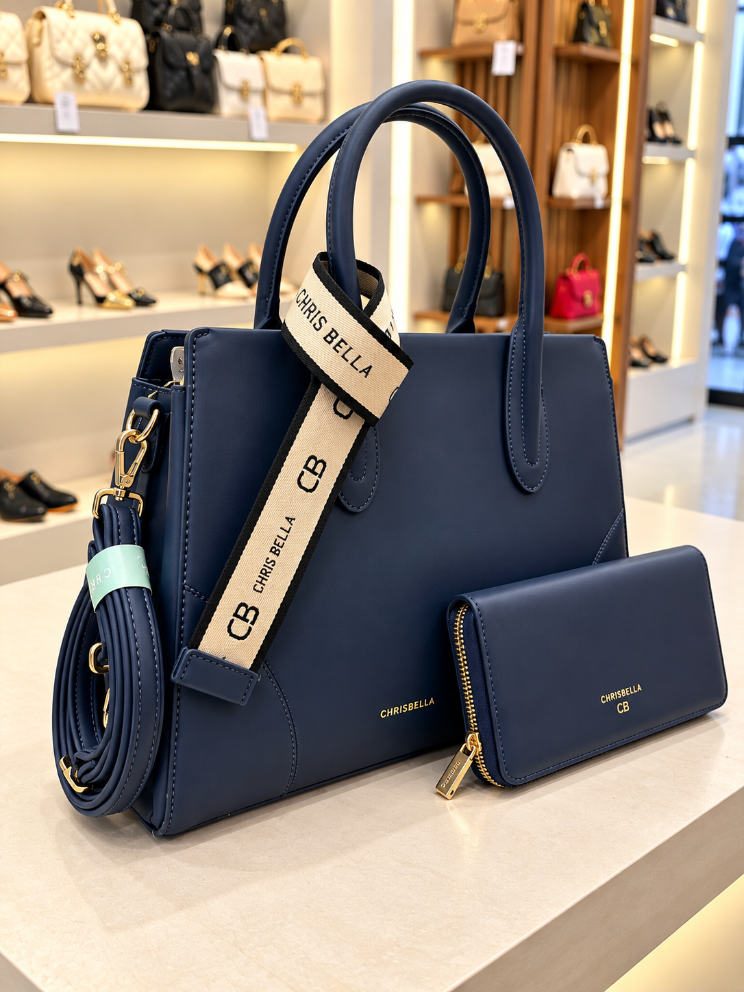 Chris Bella Women's Satchel Bag with Matching Wallet