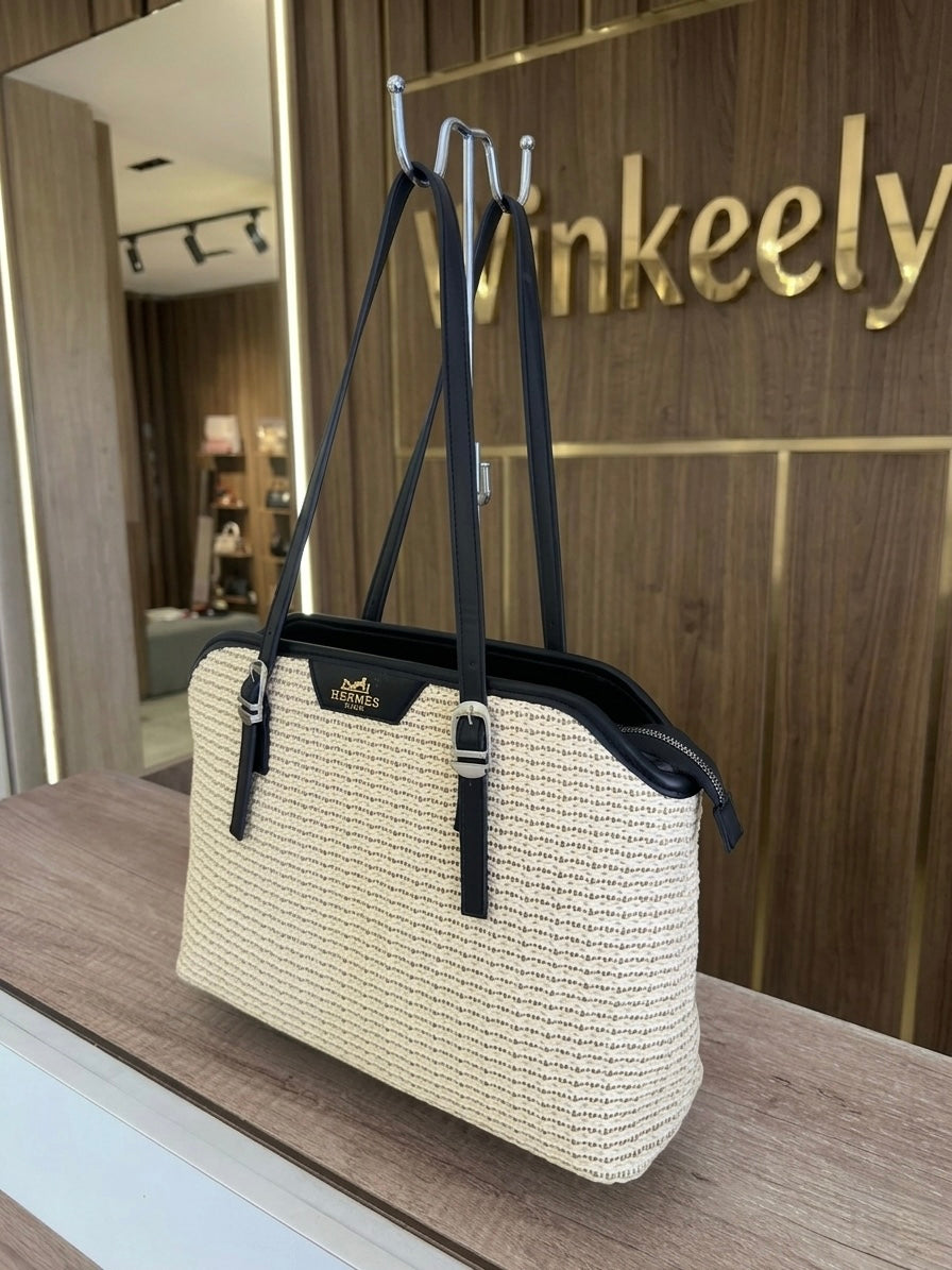 Woven Straw Hermes Shoulder Bag