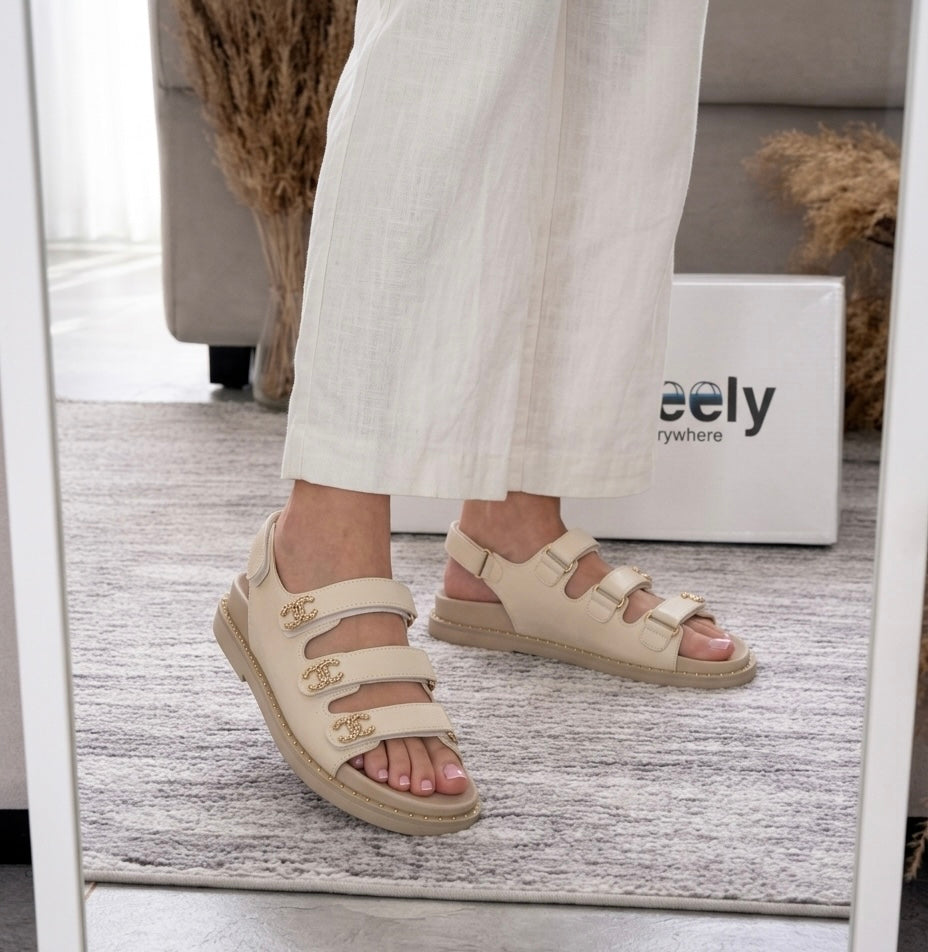Leather Chanel Triple-strap Sandals