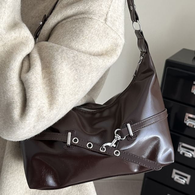 Faux Leather Belted Shoulder Bag