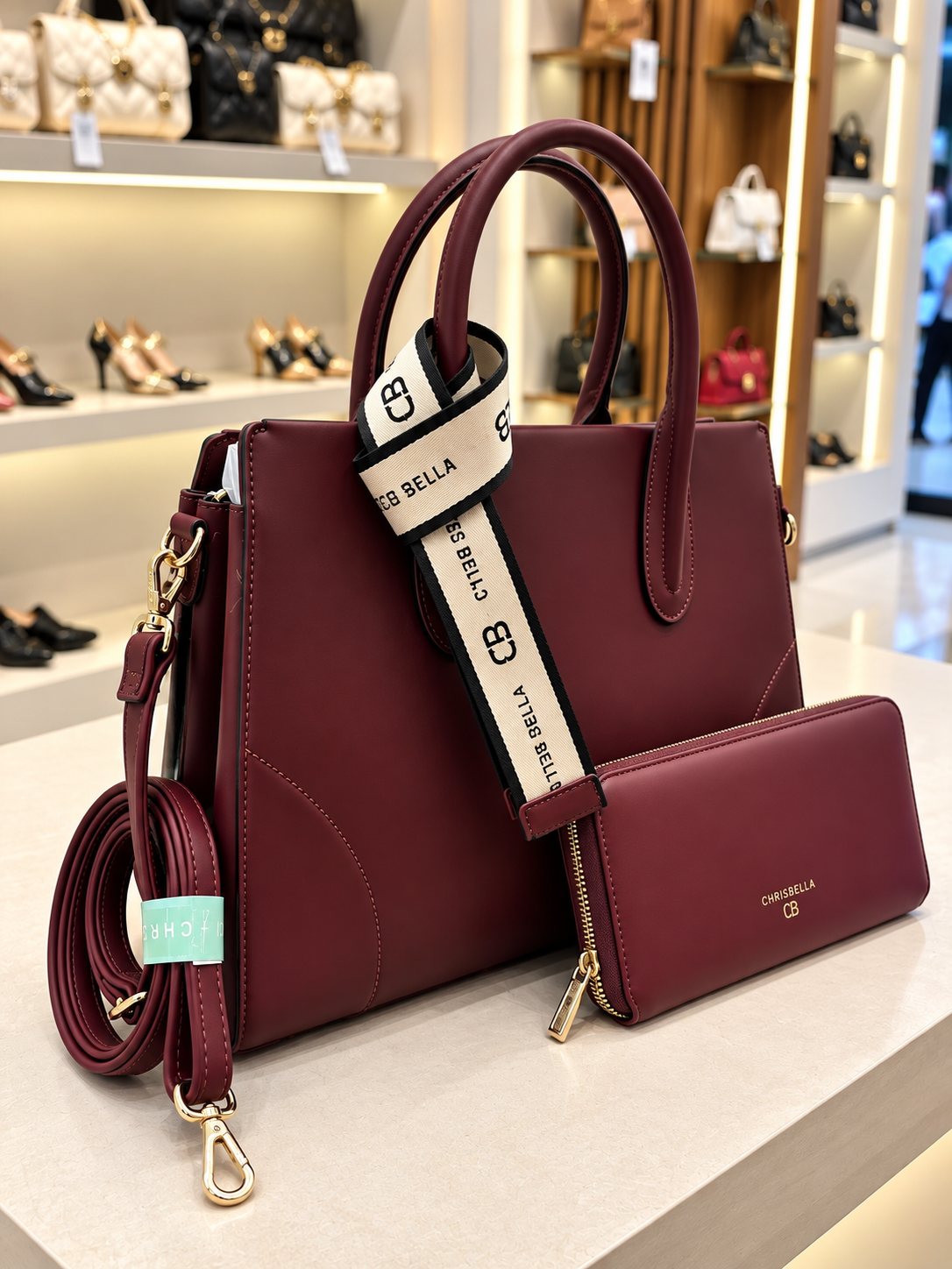 Chris Bella Women's Satchel Bag with Matching Wallet