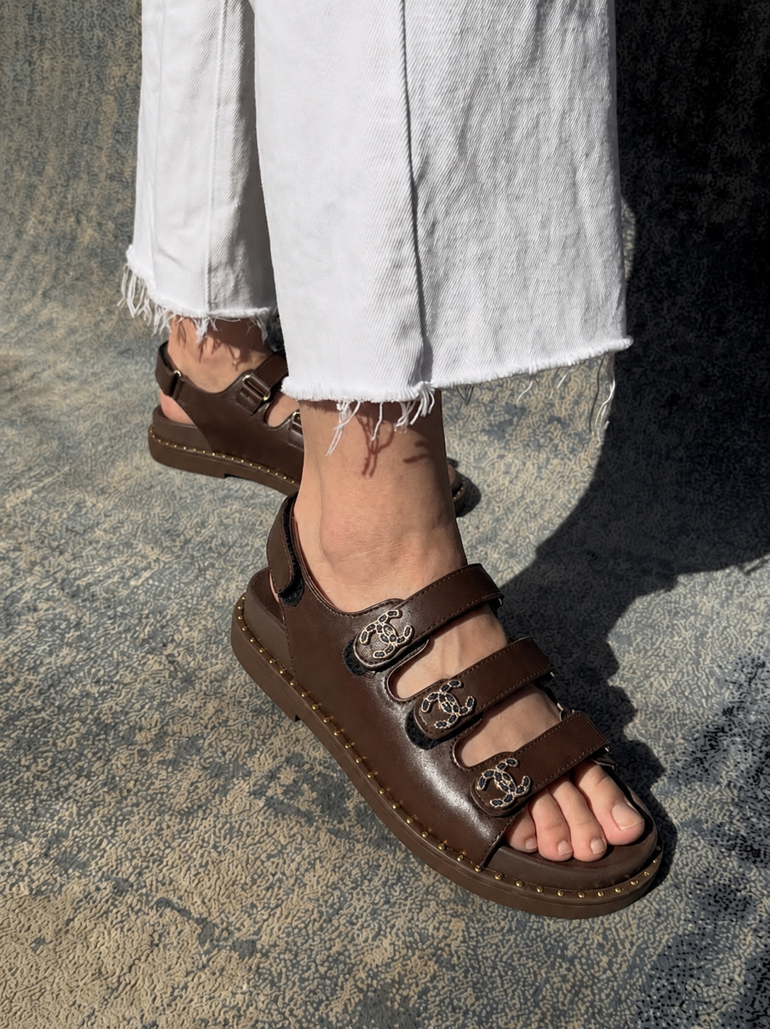 Leather Chanel Triple-strap Sandals