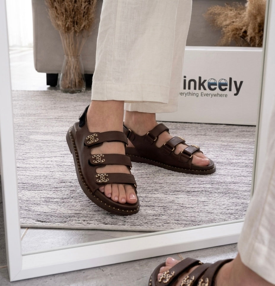Leather Chanel Triple-strap Sandals