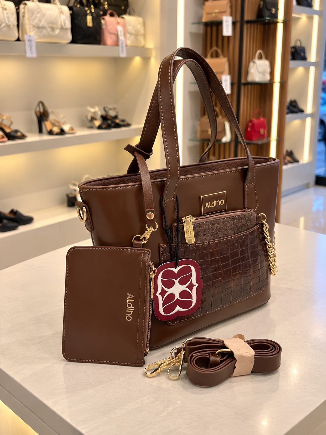 Aldino 3-in-1 Textured Leather Tote Bag Set with Pouch