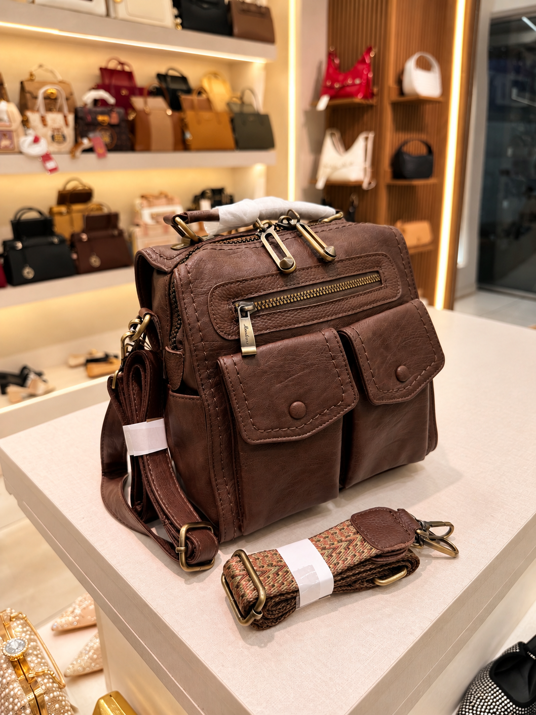 Multi-Functional Washed Leather Convertible Backpack