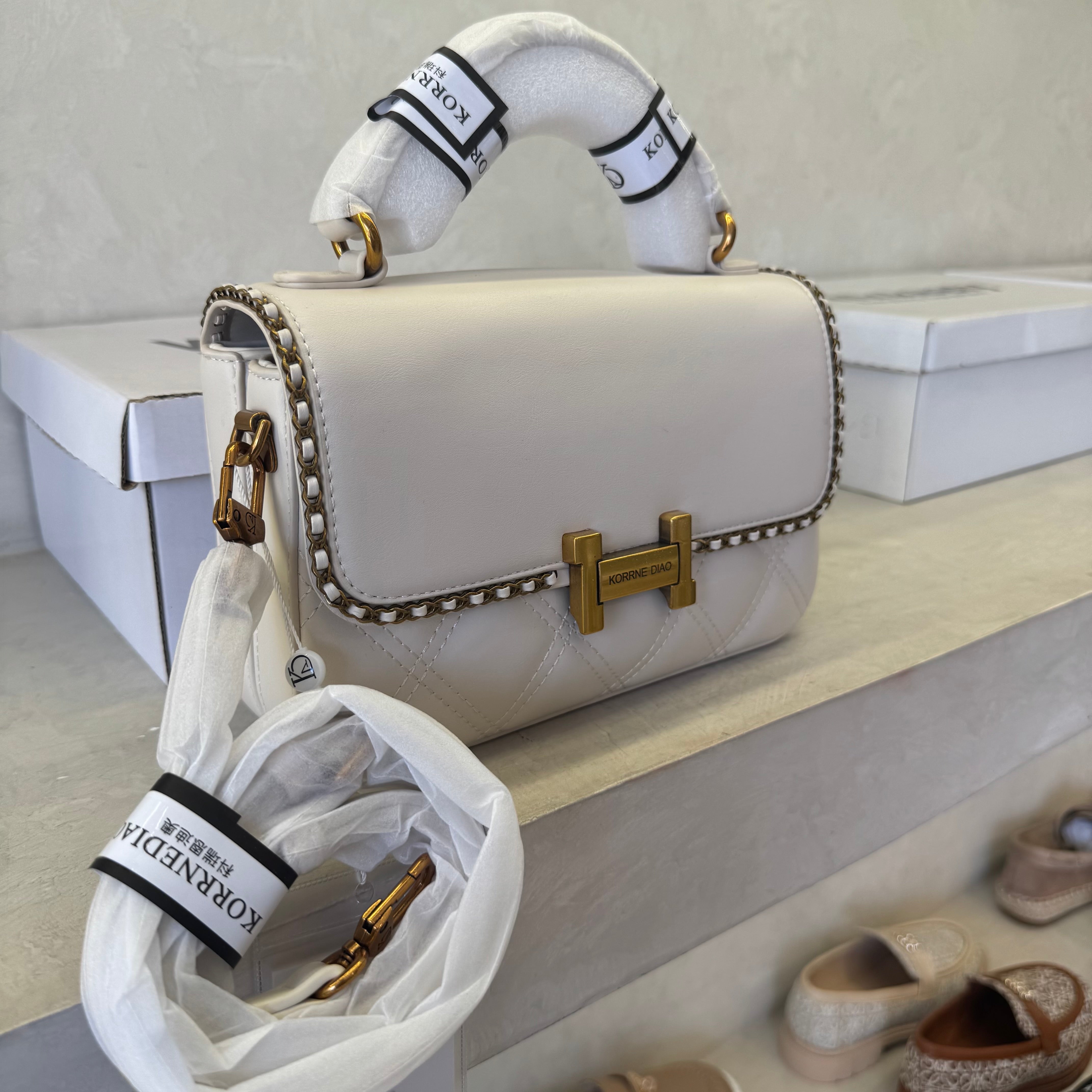 Quilted Crossbody Flap Bag with Chain Trim