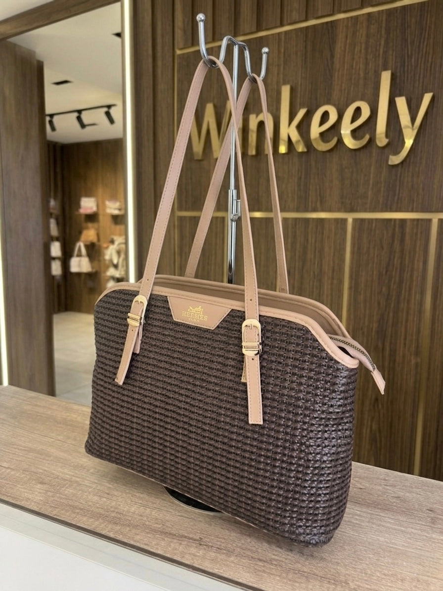 Woven Straw Hermes Shoulder Bag