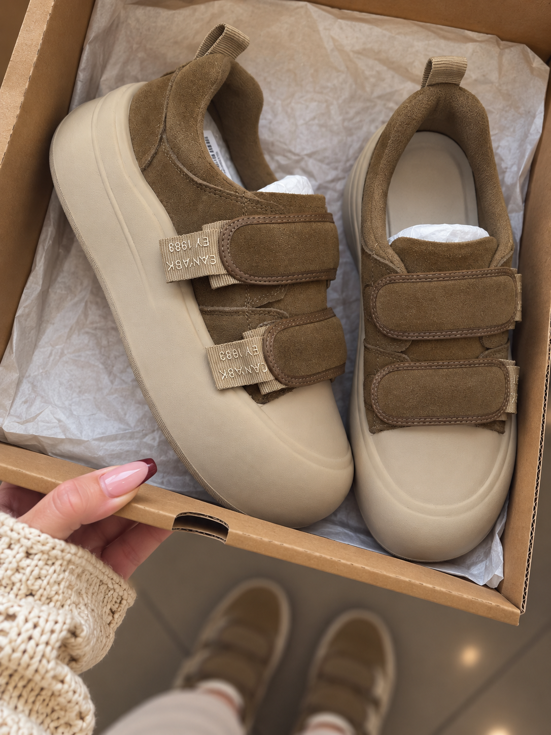 Suede Platform Sneakers with Straps