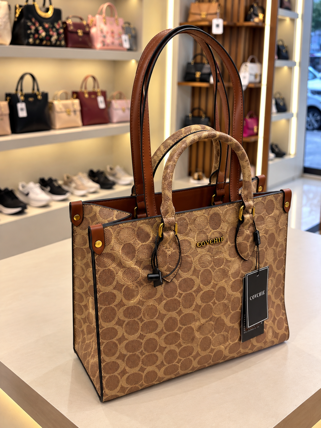 COVCHIE Signature Print Large Tote Bag