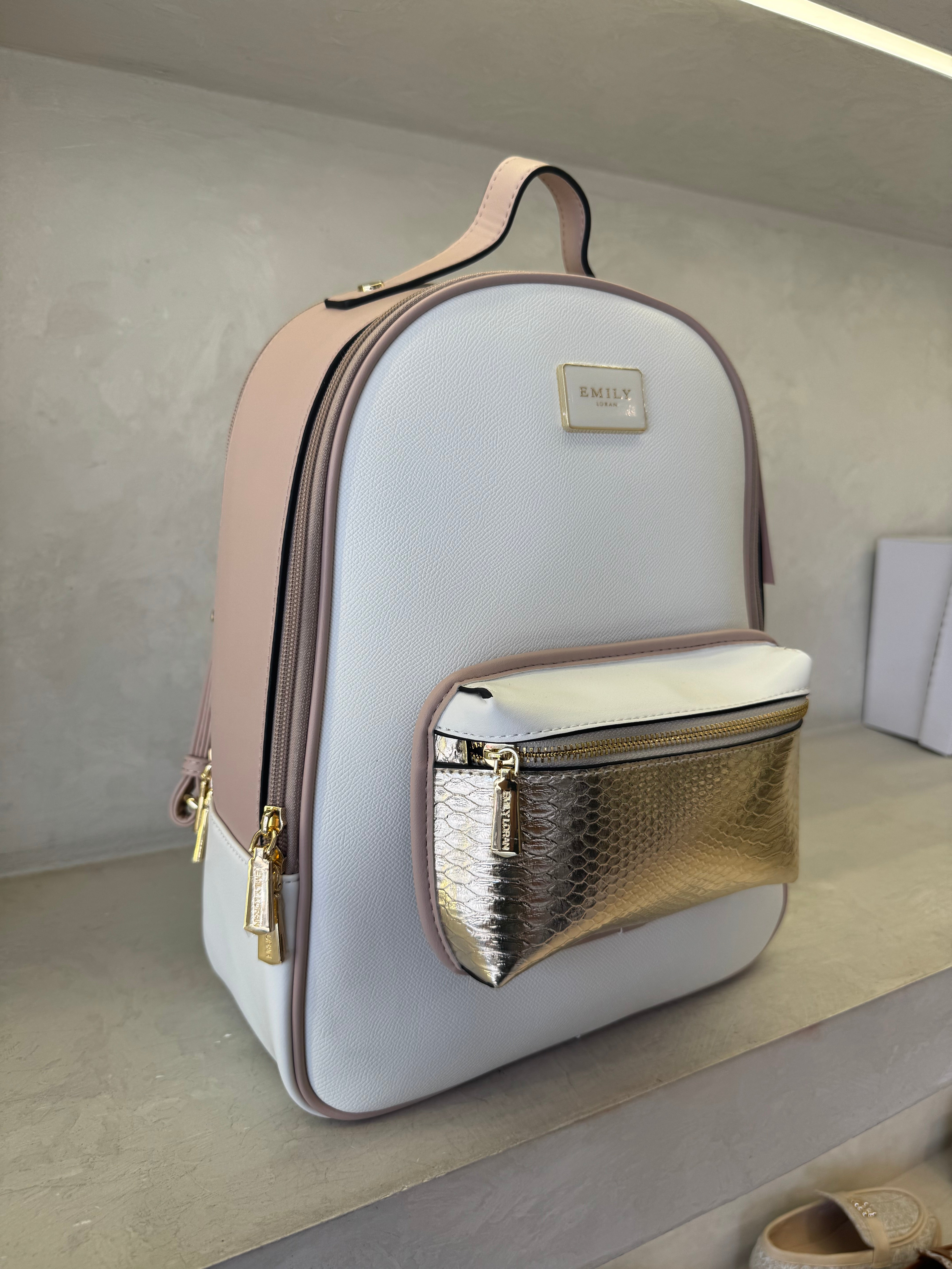 Emily multi-color block backpack with front zipper pocket