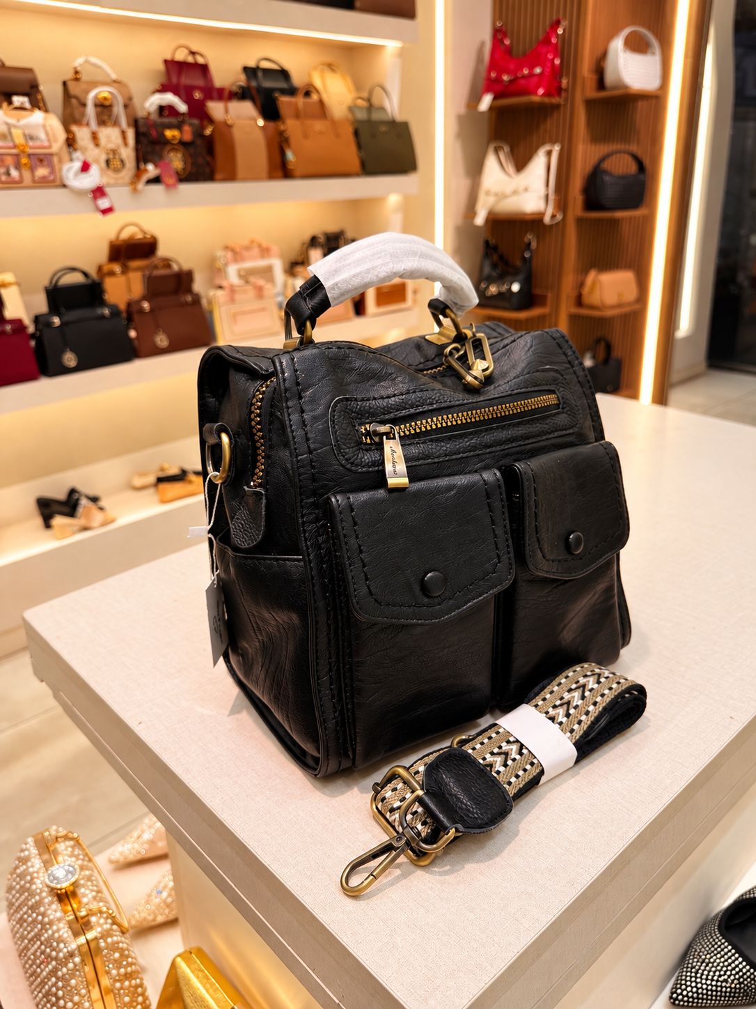 Multi-Functional Washed Leather Convertible Backpack