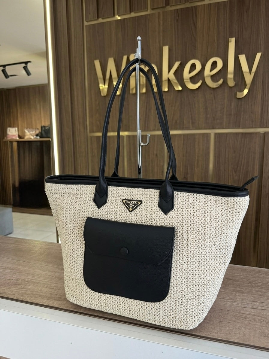 Woven Prada Tote bag Leather front pocket