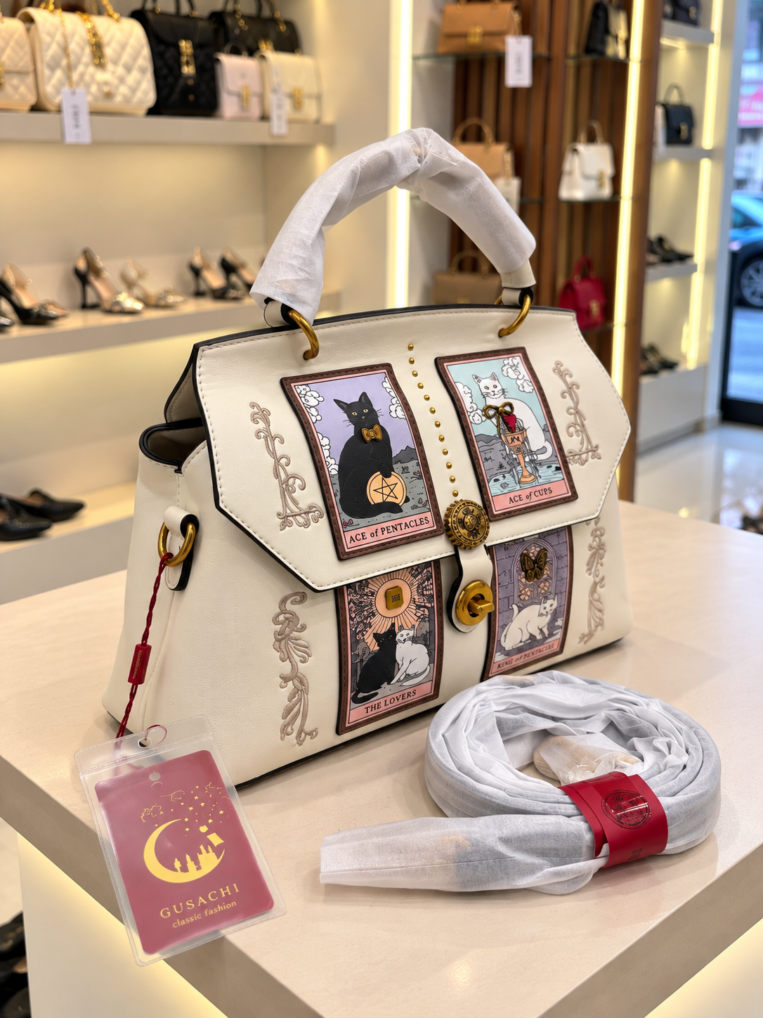 Luxury Cat Tarot Pattern Top-Handle Bag
