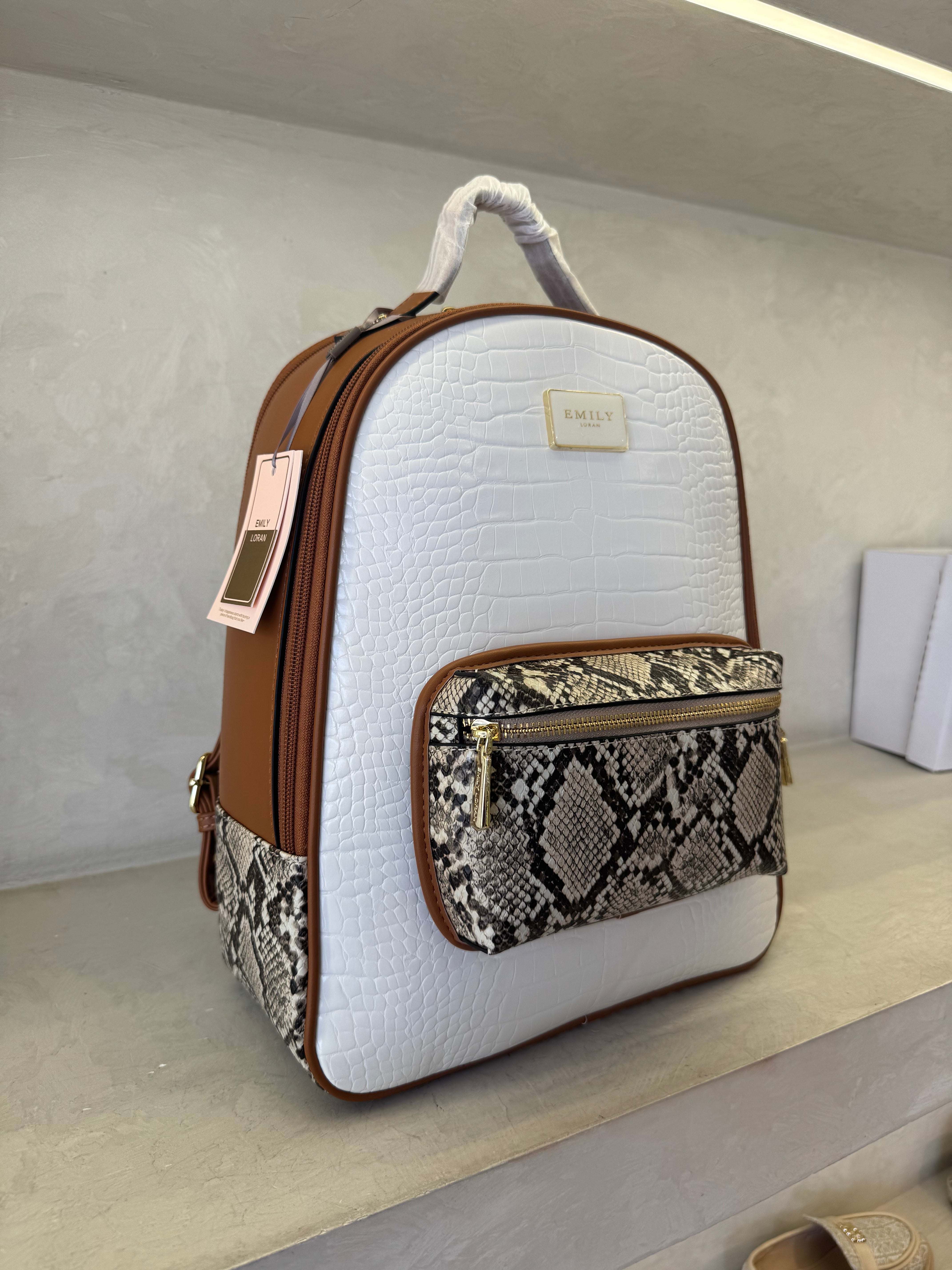 Emily multi-color block backpack with front zipper pocket
