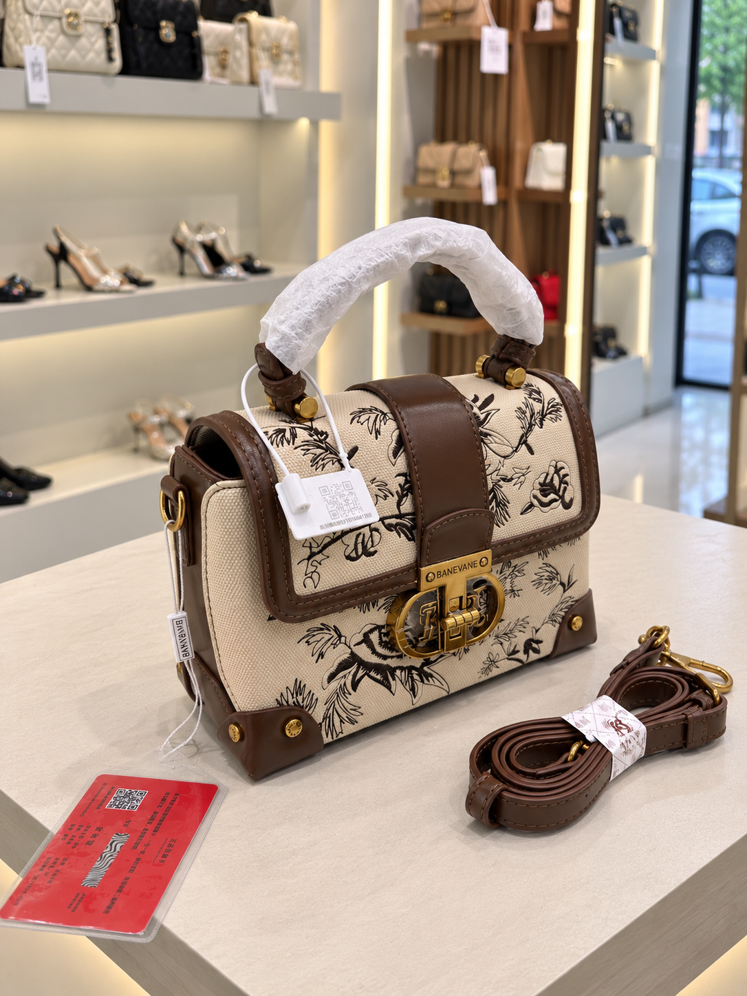 Banevanf Embroidered Floral Top-Handle Bag