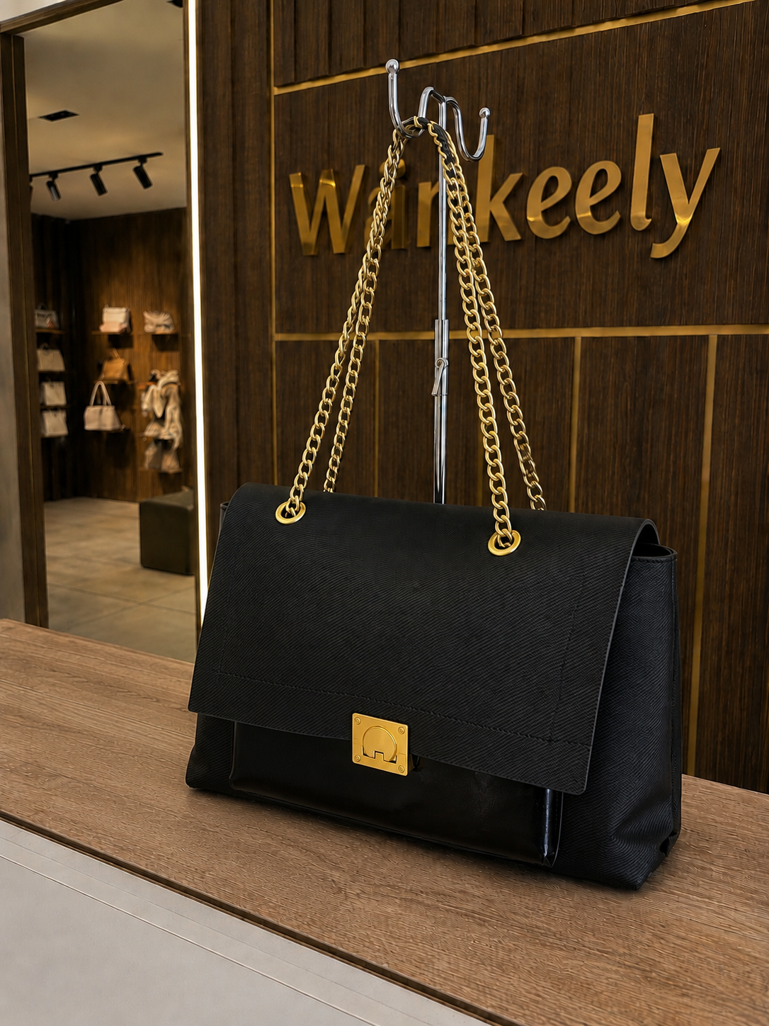 Elegant Patterned Crossbody Bag with Metallic Lock