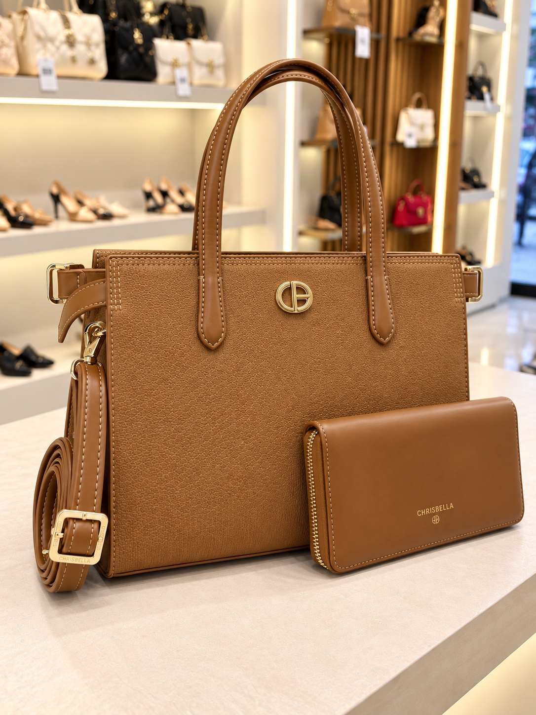 Textured Chrisbella Tote Bag with Matching Wallet